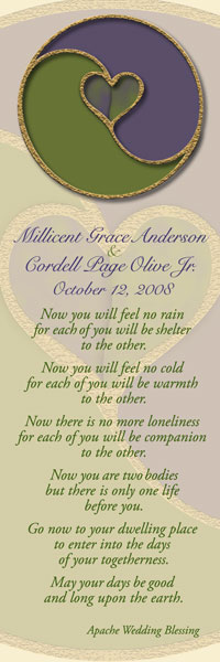 Mimi and Cordell Olive Wedding Bookmark memento
